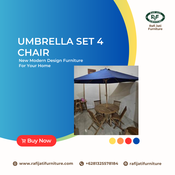 A Picture of Table Set With Umbrella And 4 Chairs By Rafi Jati Furniture Jepara
