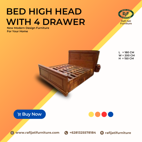A Picture of Bed High Head With 4 Drawer By Rafi Jati Furniture Jepara