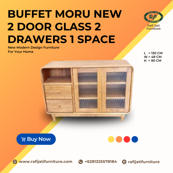 A Picture of Buffet Moru New 2 Door Glass 2 Drawer 1 Space By Rafi Jati Furniture Jepara