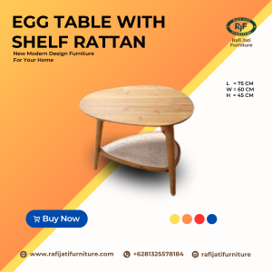 A Picture of Egg Table With Shelf Rattan By Rafi Jati Furniture Jepara