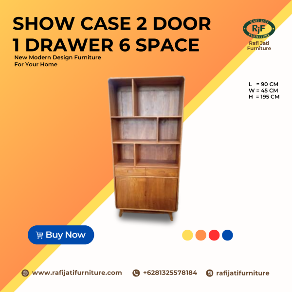 A Picture of Show Case 2 Doors 1 Drawer 6 Spaces By Rafi Jati Furniture Jepara
