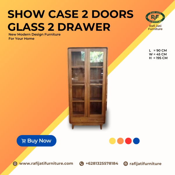 A Picture of Show Case Scandiv 2 Door Glasses 2 Drawers By Rafi Jati Furniture Jepara