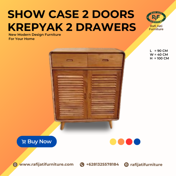 A Picture of Show Case 2 Doors Krepyak 2 Drawers By Rafi Jati Furniture Jepara